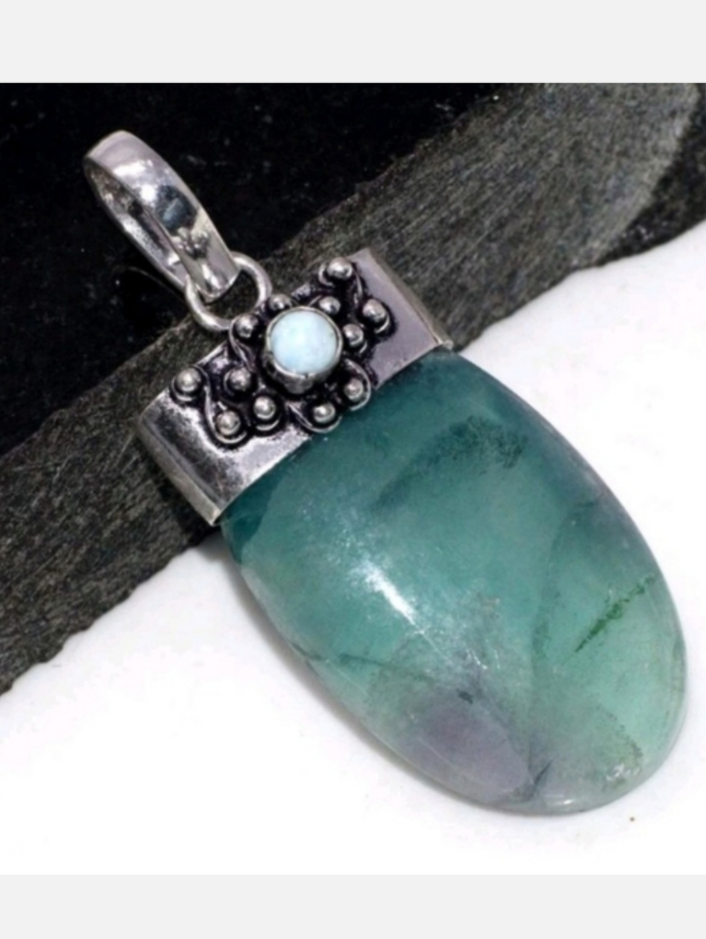 Fluorite, Larimar Gemstone Jewelry 925 Sterling Silver Handmade Pendant Necklace